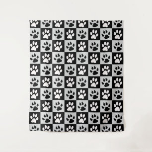 Chequered Black White Paws and Claws Tapestry
