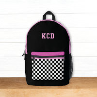 Chequered Black White Pink Monogram Initials Kids