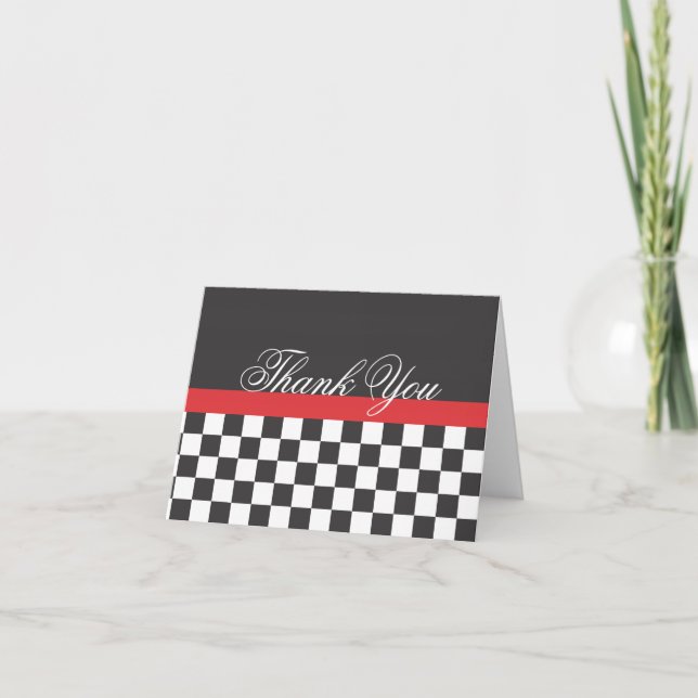 Chequered Black White Red Thank You Notes Cards (Front)
