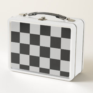 Chequered Black & White Squares or CUSTOM COLOR Metal Lunch Box