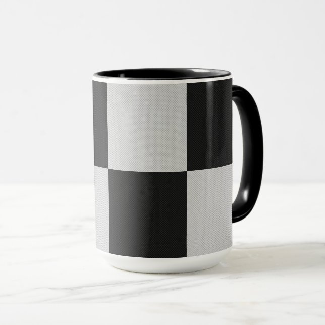 Chequered Black & White Squares or CUSTOM COLOR Mug (Front Right)