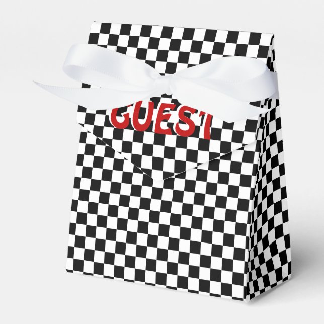 Chequered Black-white-Tent Style Favour Box (Front Side)