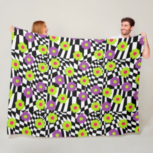 Chequered Blanket With Lime and Purple Flowers