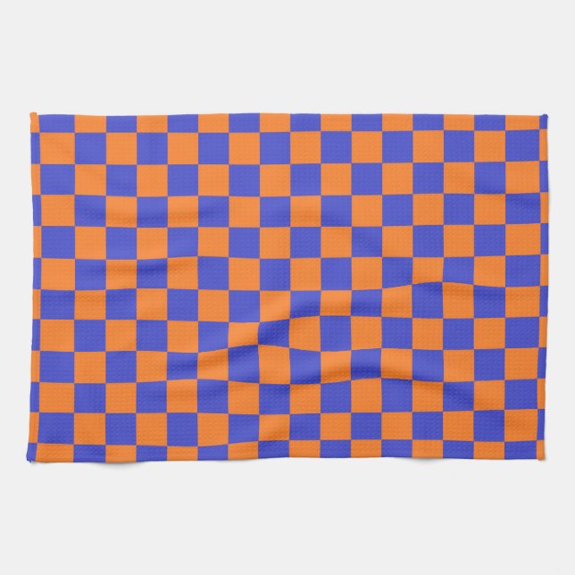 Chequered Blue and Orange Tea Towel (Horizontal)