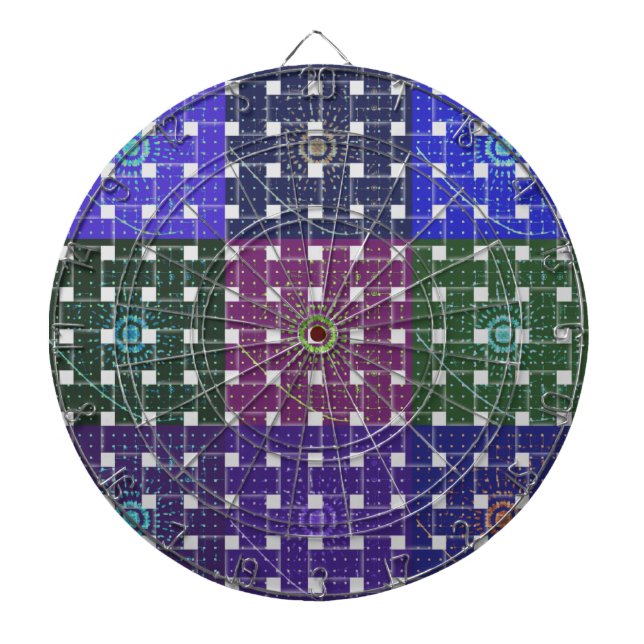 Chequered Blue and Purple Art Print Dartboard (Front)