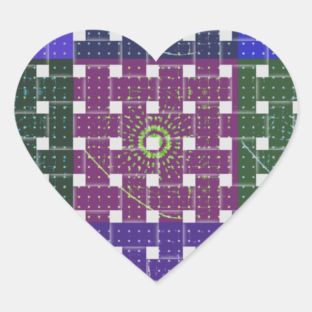 Chequered Blue and Purple Art Print Heart Sticker (Front)