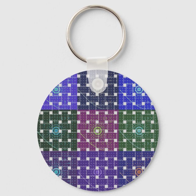 Chequered Blue and Purple Art Print Key Ring (Front)
