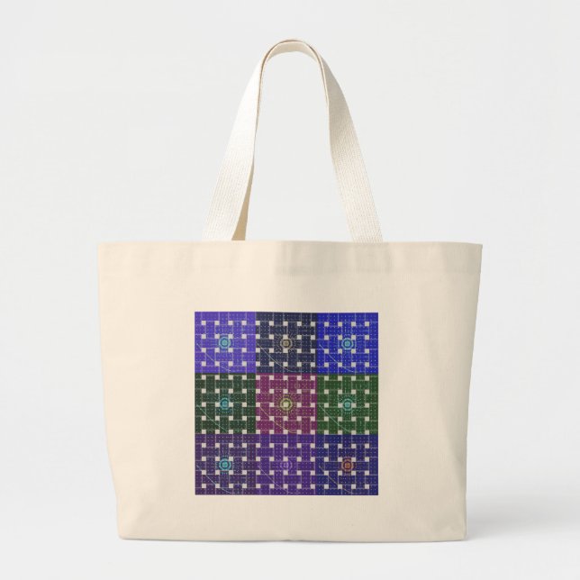 Chequered Blue and Purple Art Print Large Tote Bag (Front)