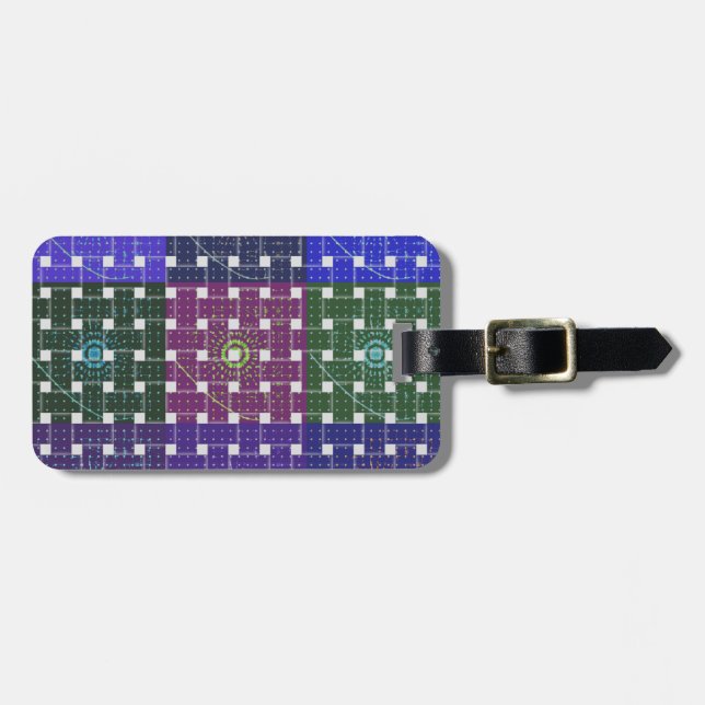 Chequered Blue and Purple Art Print Luggage Tag (Front Horizontal)