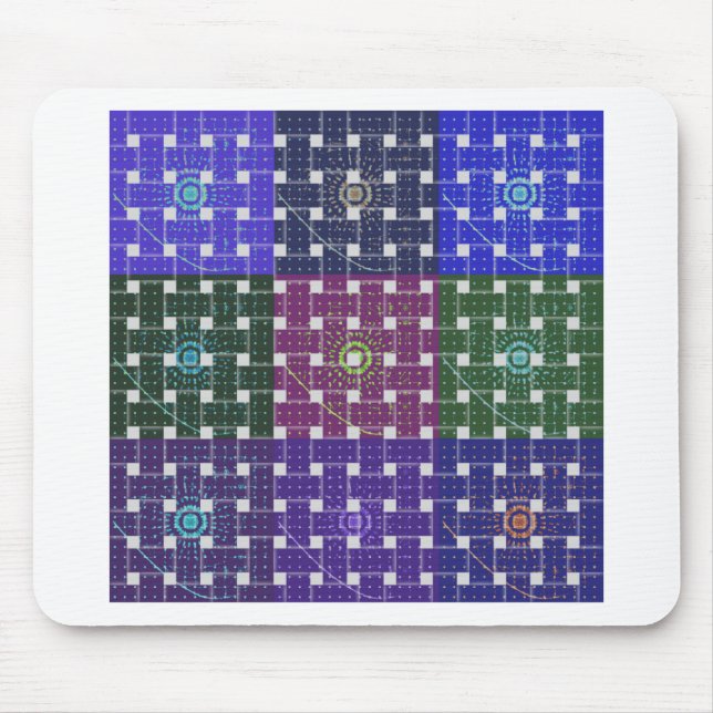 Chequered Blue and Purple Art Print Mouse Mat (Front)