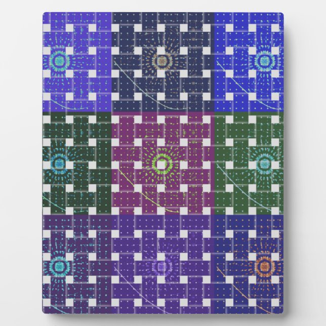 Chequered Blue and Purple Art Print Plaque (Front)
