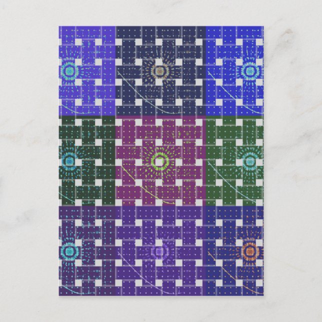 Chequered Blue and Purple Art Print Postcard (Front)