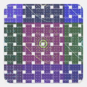 Chequered Blue and Purple Art Print Square Sticker