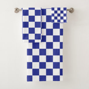 Chequered Blue and White Bath Towel Set