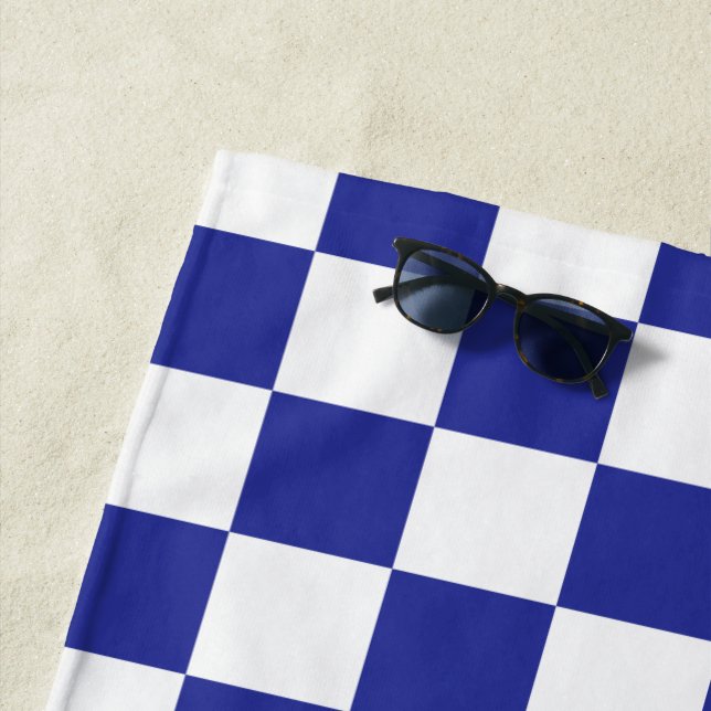 Chequered Blue and White  Beach Towel (In Situ)