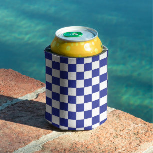 Chequered Blue and White Can Cooler