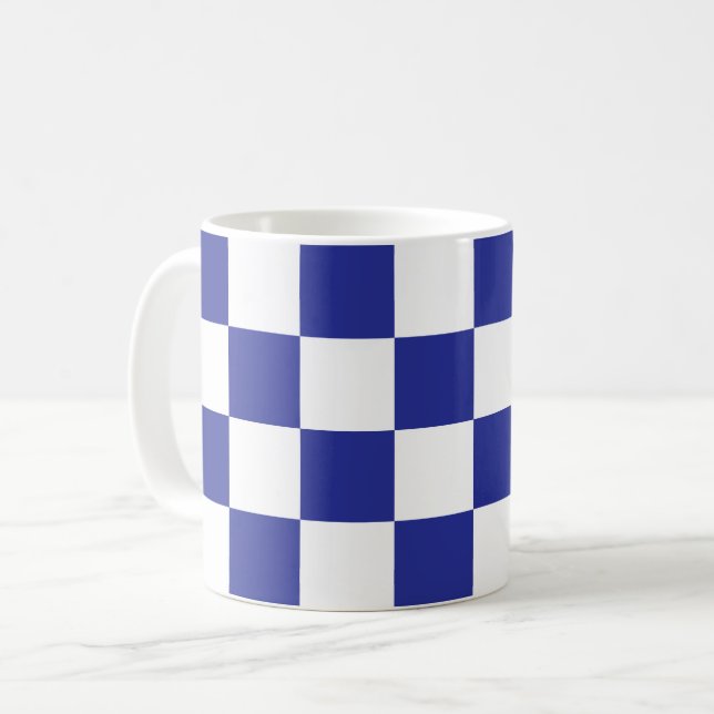 Chequered Blue and White  Coffee Mug (Front Left)