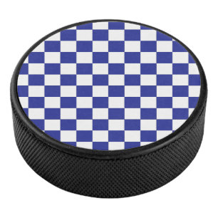 Chequered Blue and White  Hockey Puck
