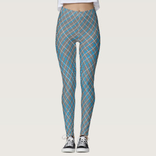 Chequered Blue and white lines D Grey BG Leggings