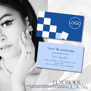 Chequered Blue and White Modern with Logo Stylish Business Card