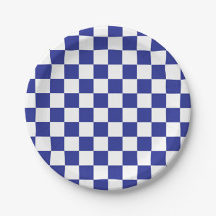 Chequered Blue and White Paper Plate
