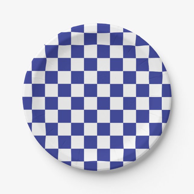 Chequered Blue and White Paper Plate (Front)