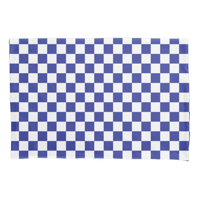 Chequered Blue and White  Pillowcase (Front-Left)