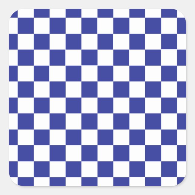 Chequered Blue and White Square Sticker (Front)