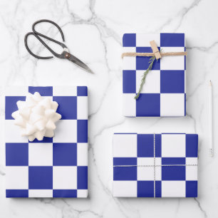Chequered Blue and White Wrapping Paper Sheet
