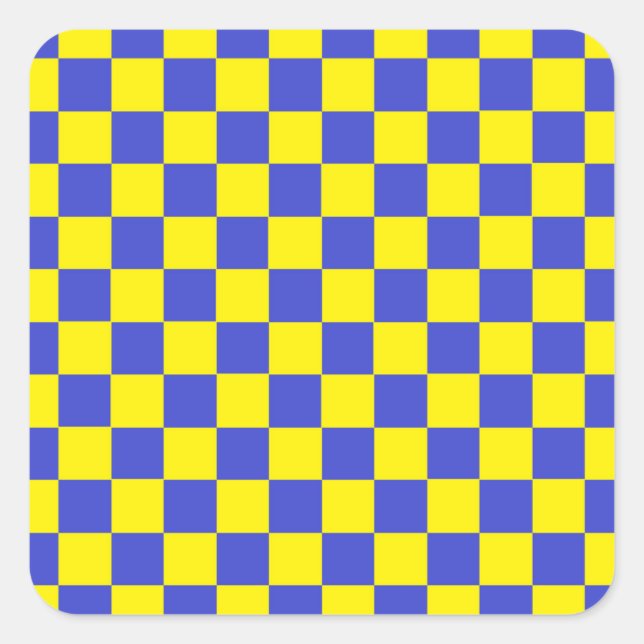 Chequered Blue and Yellow Square Sticker (Front)