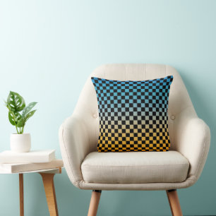 Chequered Blue and Yellow Sunset  Cushion