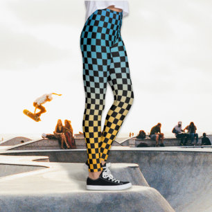 Chequered Blue and Yellow Sunset Leggings