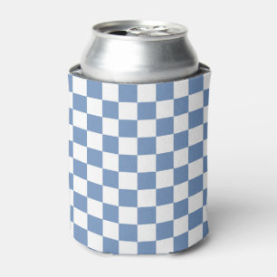 Chequered Blue/Grey and White Can Cooler