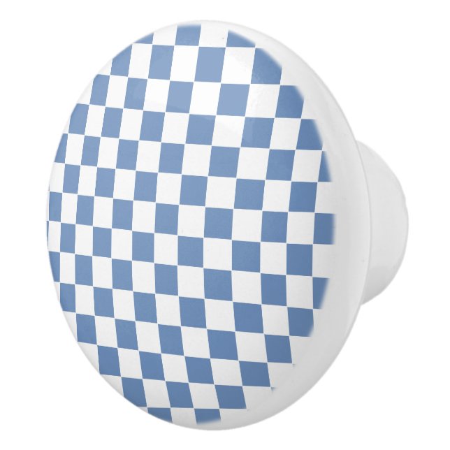 Chequered Blue/Grey and White Ceramic Knob (Right)