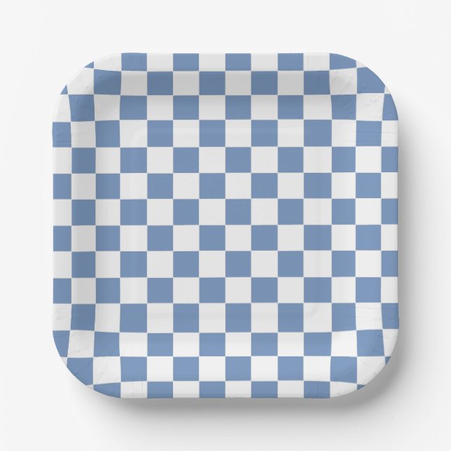 Chequered Blue/Grey and White Paper Plate (Front)