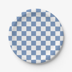 Chequered Blue/Grey and White Paper Plate