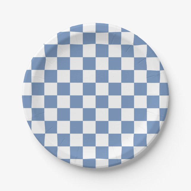 Chequered Blue/Grey and White Paper Plate (Front)