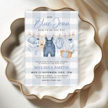 Chequered Blue Jean Baby Gingham Denim Baby Shower
