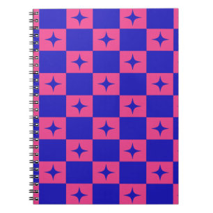 Chequered Blue & Pink Tile With Sparkles Pattern Notebook
