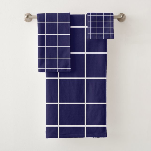 Chequered Blue White Chequered  Bath Towel Set (Insitu)