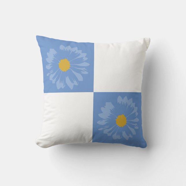 Chequered Blue & White Flower Pillow (Front)