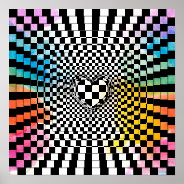 Chequered board op art Rainbow love Poster (Front)