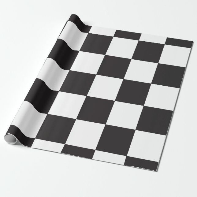 Chequered Board Pattern Black and White Wrapping Paper (Unrolled)