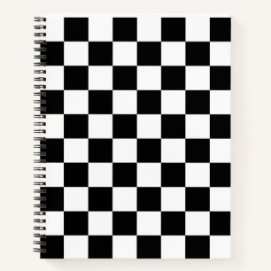 Chequered board pattern with white,black notebook