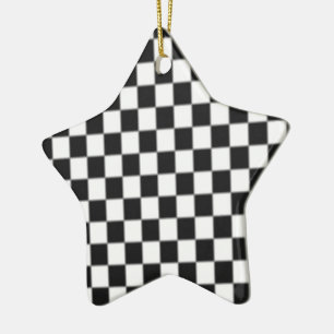 Chequered Board Race Flag Design Ceramic Tree Decoration