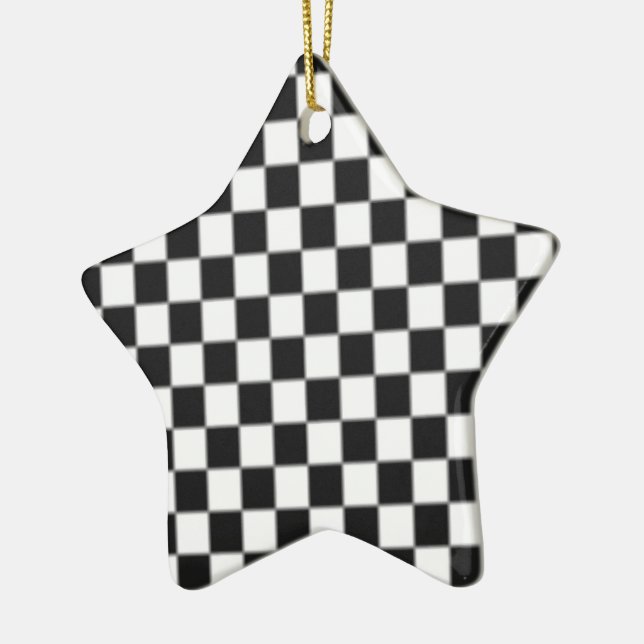 Chequered Board Race Flag Design Ceramic Tree Decoration (Left)