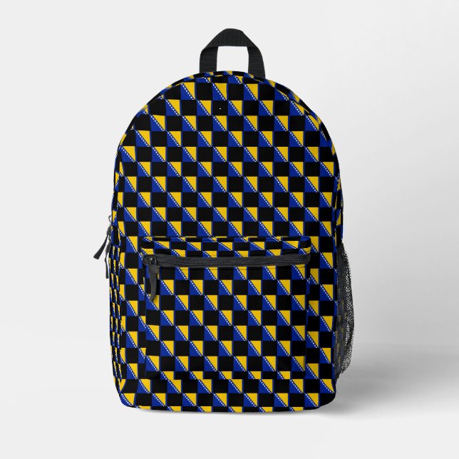 Chequered Bosnia and Herzegovina Flag Pattern  Printed Backpack (Front)