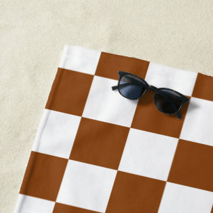Chequered Brown and White Beach Towel