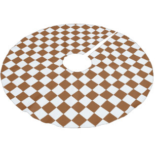 Chequered Brown and White Brushed Polyester Tree Skirt