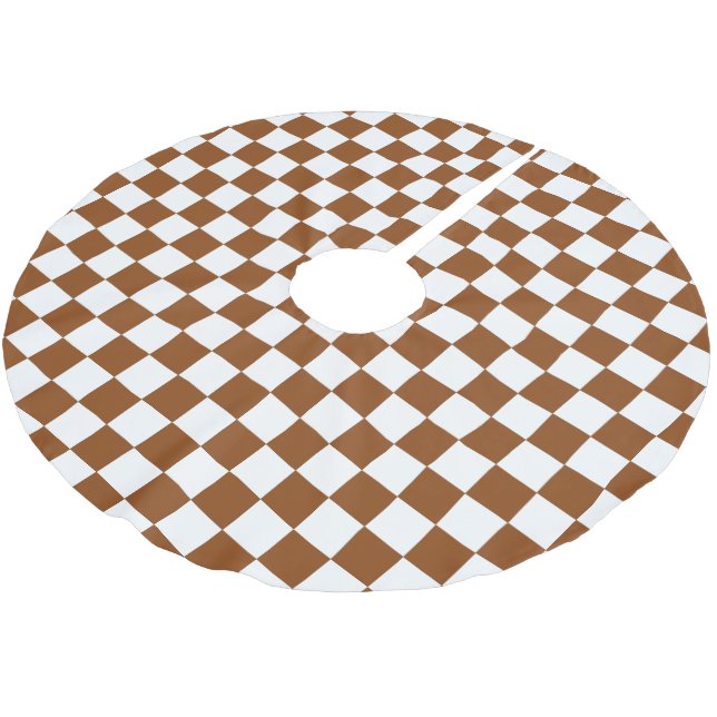 Chequered Brown and White  Brushed Polyester Tree Skirt (Angled)
